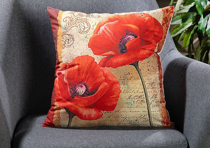 Kissenbezug mit Mohnblumen-Motiven 