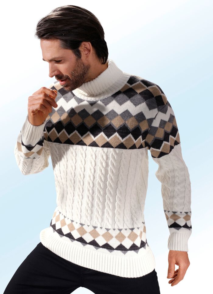 Rollkragenpullover mit Farb- und Mustermix 
