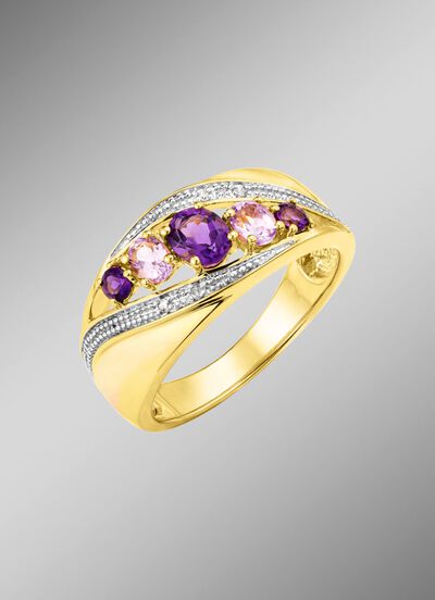 Damenring mit Amethyst und Zirkonia 