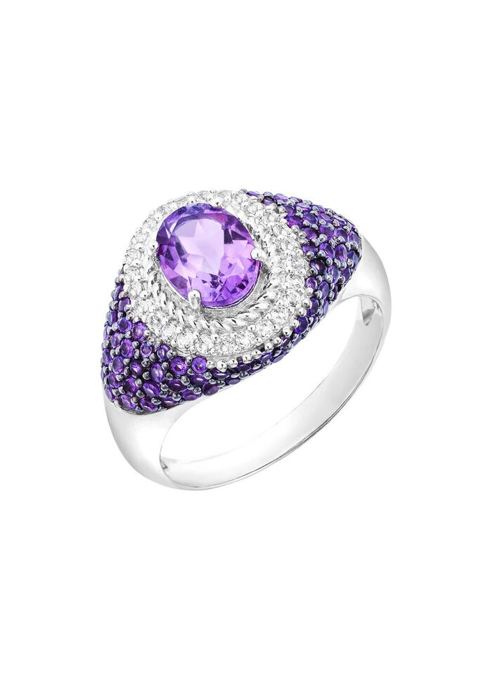 Damenring mit echt Amethyst und echt Wei&szlig;topas 