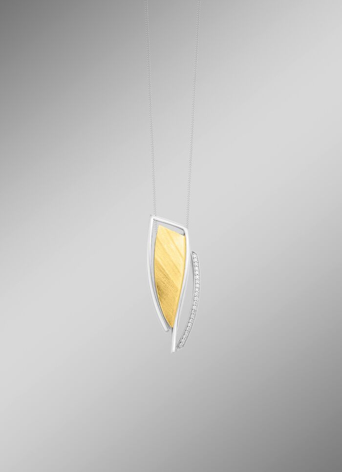 Moderner Anh&auml;nger in Bicolor mit Zirkonia 