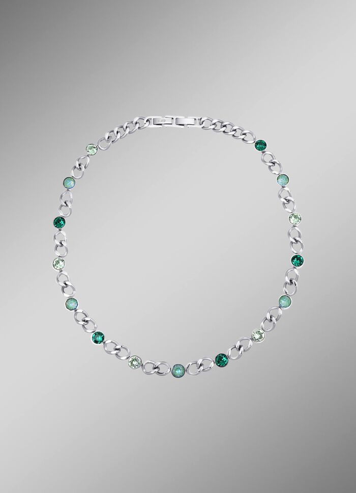 Halskette mit gr&uuml;nen Kristallen 