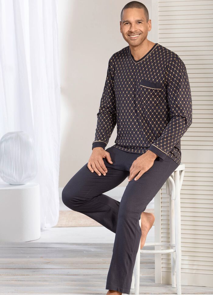 Schlafanzug mit V-Ausschnitt und offenen Abschl&uuml;ssen 