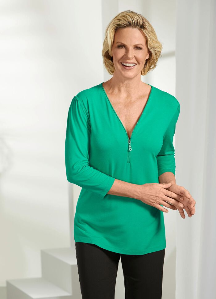 Shirt mit Rei&szlig;verschluss am V-Ausschnitt 