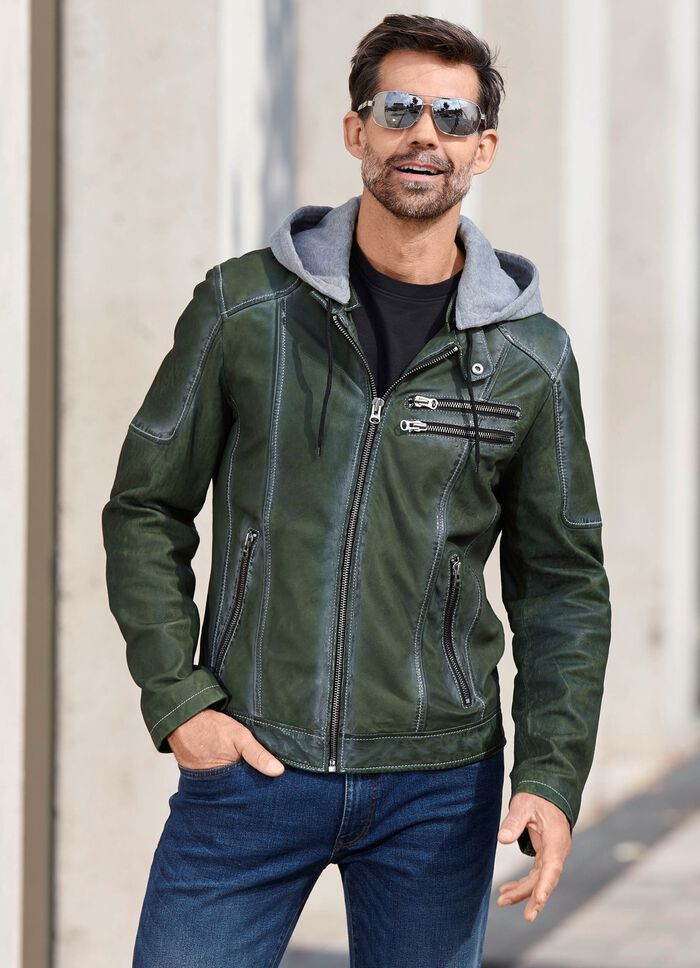 Lederkurzjacke mit Kapuze 