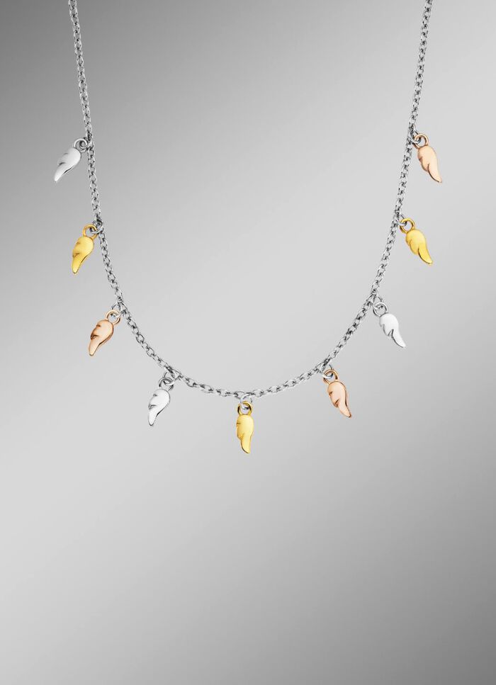 Halskette in Tricolor mit 9 Fl&uuml;gelchen 