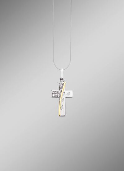 Beliebter Kreuz-Anh&auml;nger mit synth. Zirkonia 