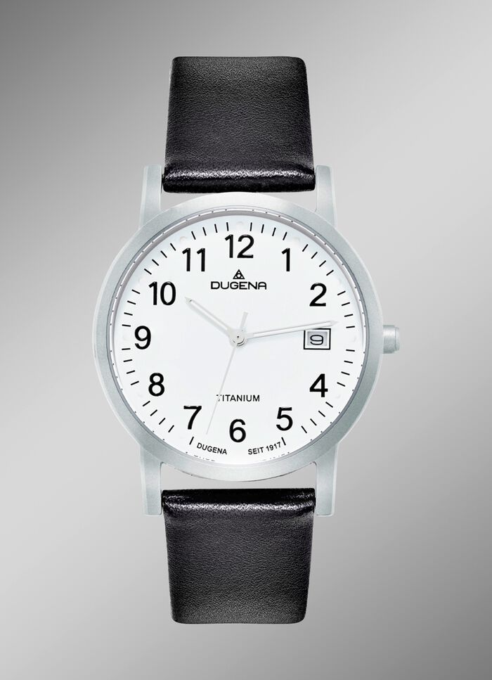 Herrenuhr mit Titangeh&auml;use und Lederband 