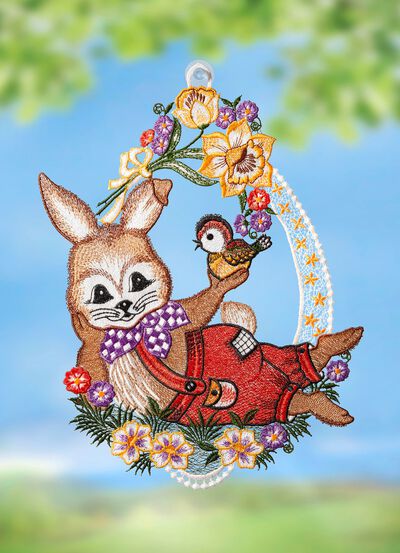 Fensterbild mit Osterhasen-Motiv 