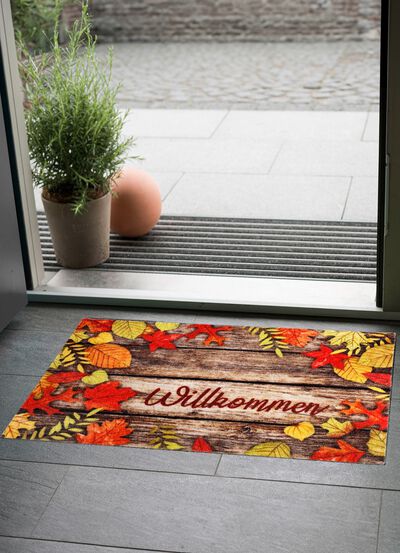 Fu&szlig;matte Herbstbl&auml;tter mit rutschhemmender R&uuml;ckseite 