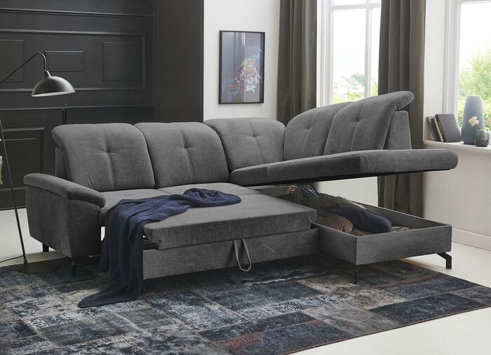 Moderne Polsterecke mit Bettfunktion und Bettkasten 