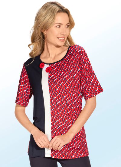 Allover gemustertes Shirt mit Zierkn&ouml;pfen 