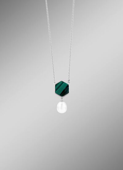 Halskette mit S&uuml;&szlig;wasser-Zuchtperle und echt Malachit 