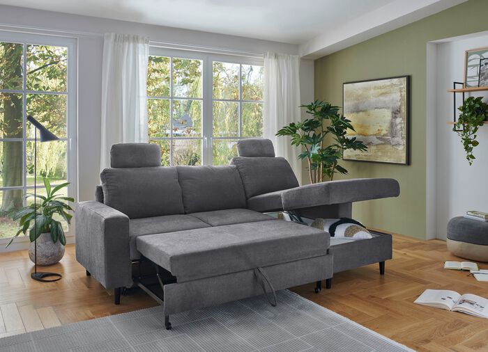 Polsterecke mit Bettfunktion und Longchair 