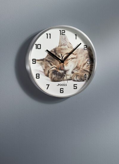 Wanduhr Katze mit Aluminium-Geh&auml;use 