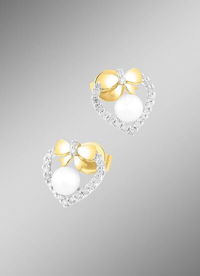 Ohrstecker mit 38 Brillanten und S&uuml;&szlig;wasser-Zuchtperlen 