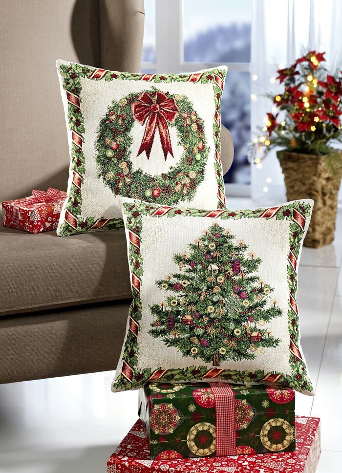 Kissenbez&uuml;ge mit weihnachtlichem Motiv, 2er-Set 