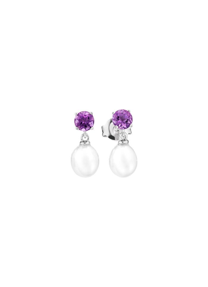 Ohrstecker mit S&uuml;&szlig;wasser-Zuchtperle und Amethyst 