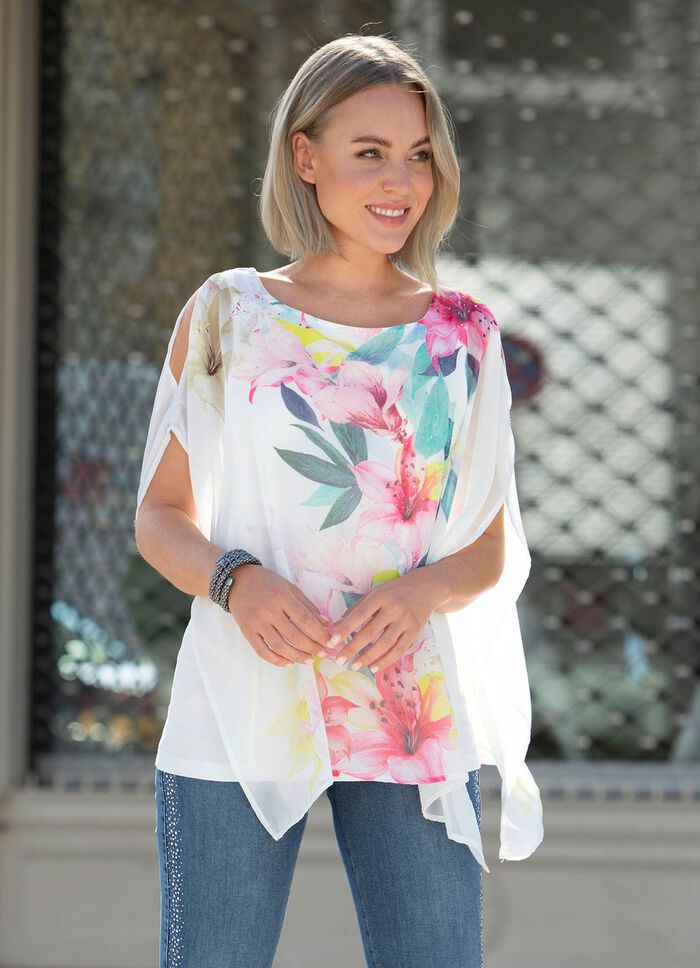 Doppellagiges Shirt mit Chiffon-&Uuml;berwurf 