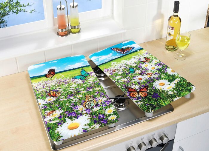Herdabdeckplatten mit Sommerwiesen-Motiv 