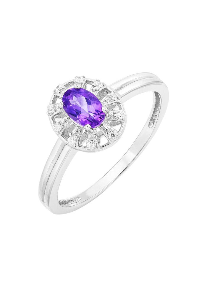 Damenring mit echt Amethyst und synth. Zirkonia 