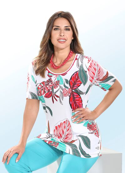 Charmantes Longshirt mit paspeliertem Halsausschnitt 