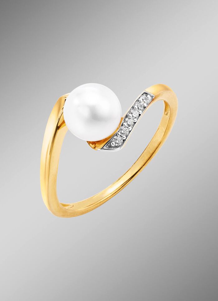 Damenring mit S&uuml;&szlig;wasser-Zuchtperle und synth. Zirkonia 