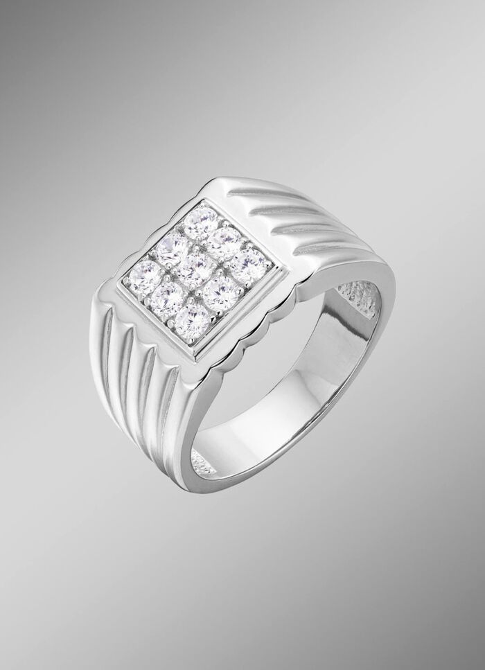 Markanter Herrenring mit synth. Zirkonia 