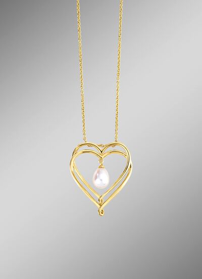 Herz-Anh&auml;nger mit S&uuml;&szlig;wasser-Zuchtperle und Ankerkette 