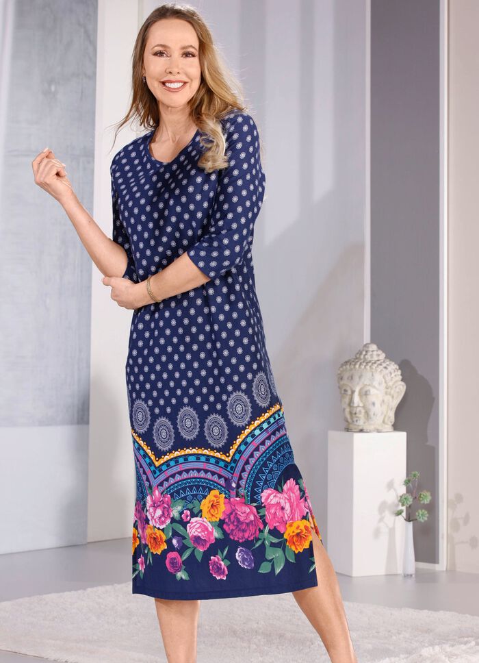 Laurina Nachthemd mit Bord&uuml;rendruck und 3/4-langen &Auml;rmeln 