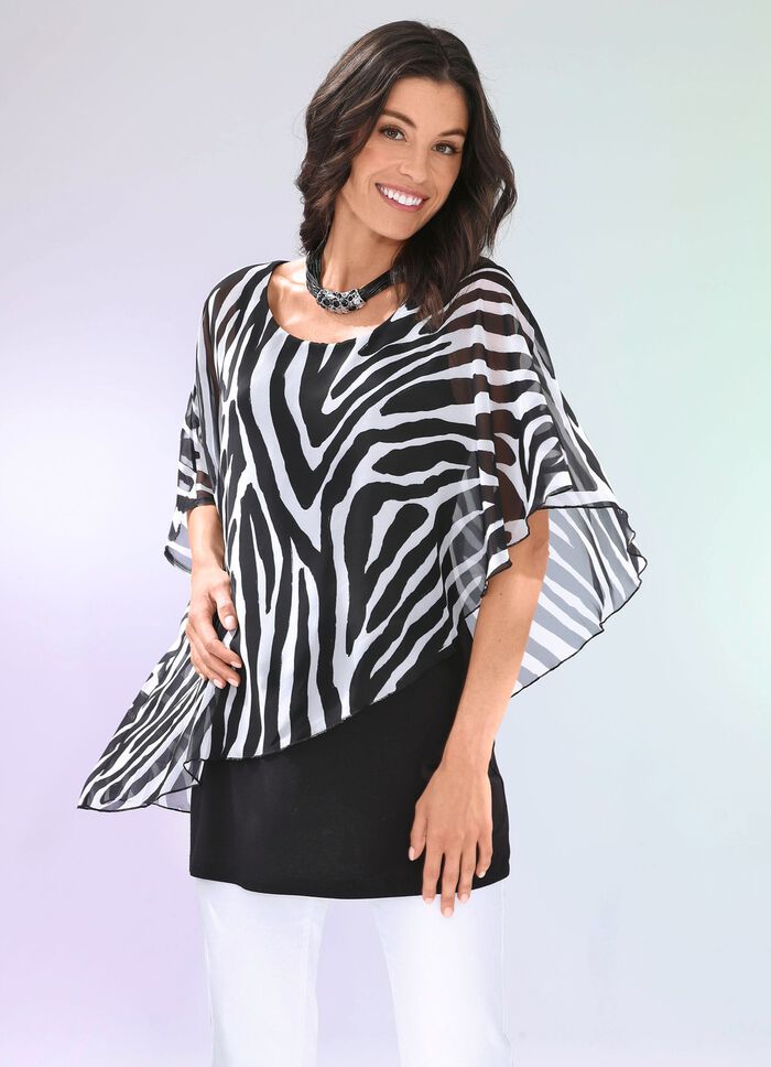 Doppellagiges Shirt mit Chiffon-&Uuml;berwurf 