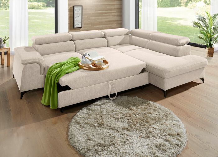 Polsterecke mit Bettfunktion und verstellbaren Kopfst&uuml;tzen 