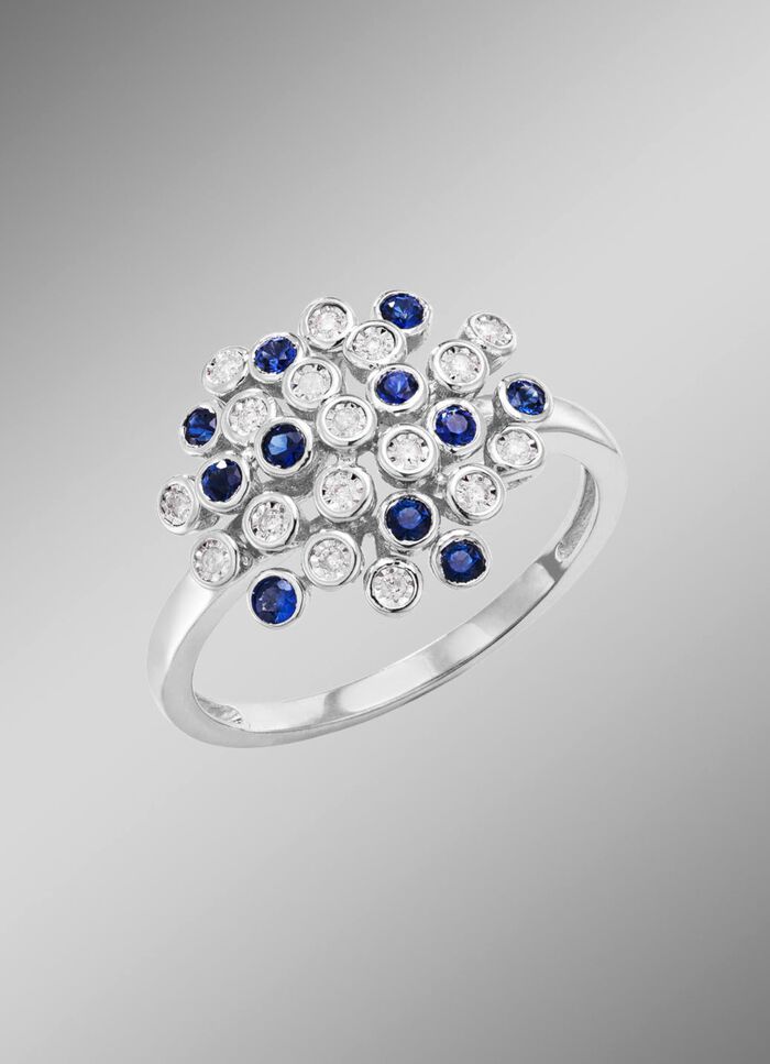 Hochwertiger Damenring mit Safir und Brillanten 