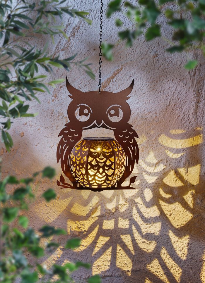 Solar-H&auml;ngeleuchte mit Eulen-Motiv 