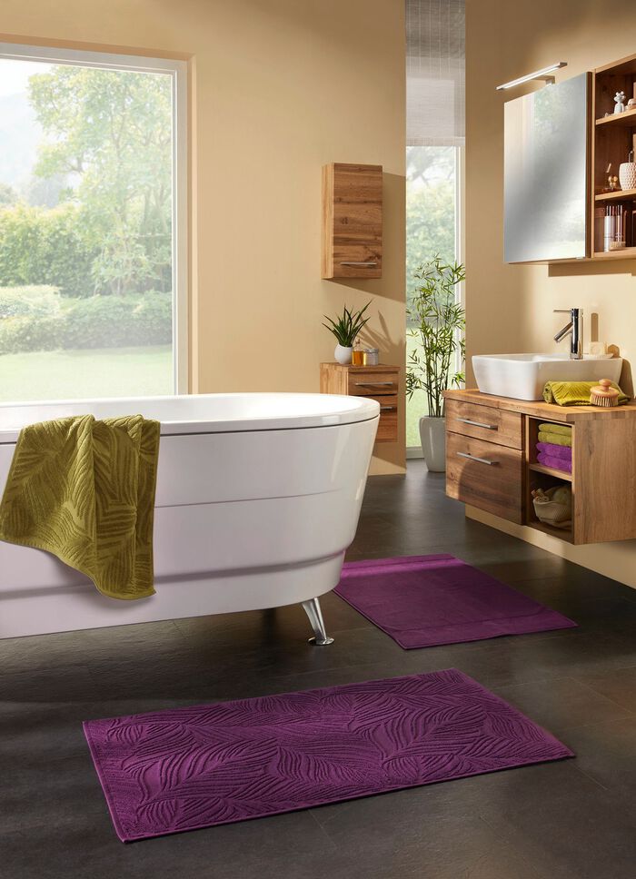 Barfu&szlig;weicher Badteppich mit nat&uuml;rlichem Bl&auml;tter-Dessin 