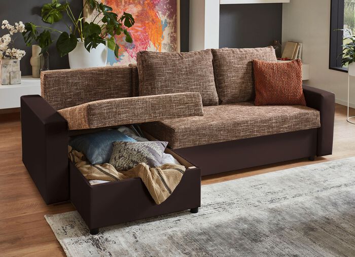 Frei im Raum aufstellbare Polsterecke mit Hocker 