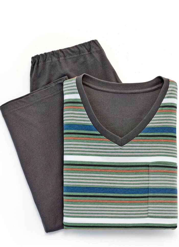 Schlafanzug mit V-Ausschnitt und offenen Abschl&uuml;ssen 