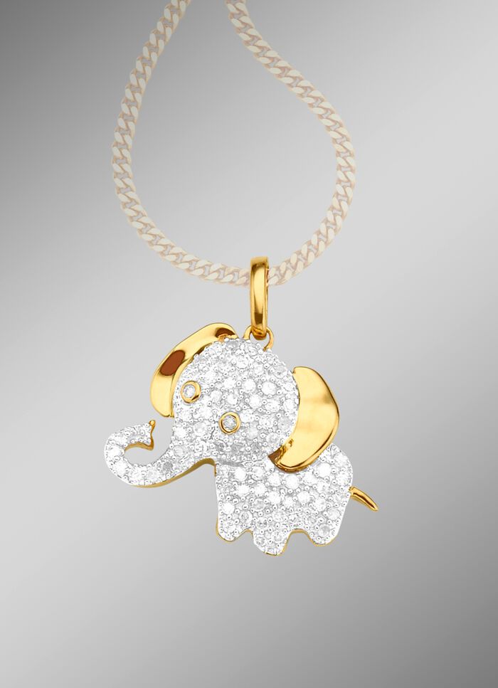 Anh&auml;nger Elefant mit 71 Diamanten 