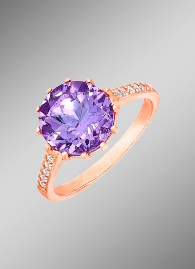 Funkelnder Damenring mit echt Amethyst und synth. Zirkonia 