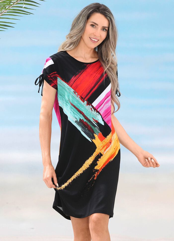 Laurina Kleid mit Druckdessin und raffbaren &Auml;rmeln 