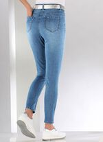 Jeans mit floralen Lochstickereien und Strasssteinchen 