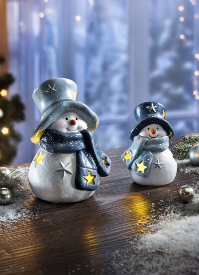 LED-Schneemann aus Polyresin, 2er-Set 