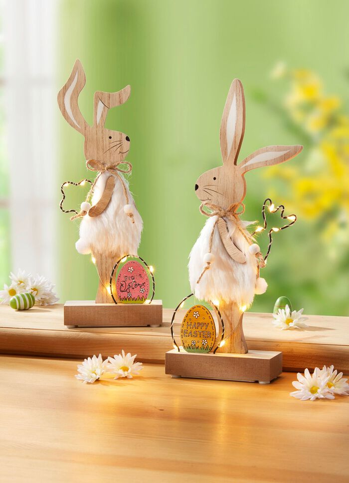 Beleuchtete Hasen aus Holz, 2er-Set 