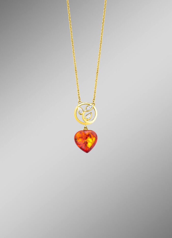 Halskette mit echt Bernstein und synth. Zirkonia 