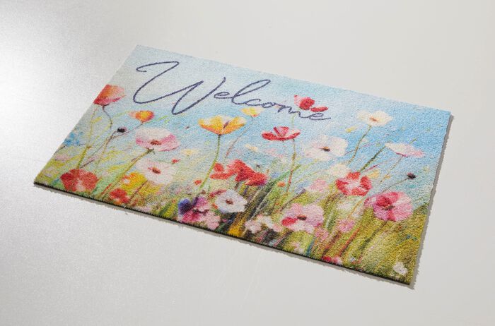Blumenreiche Fu&szlig;matte &bdquo;Willkommen&ldquo; 