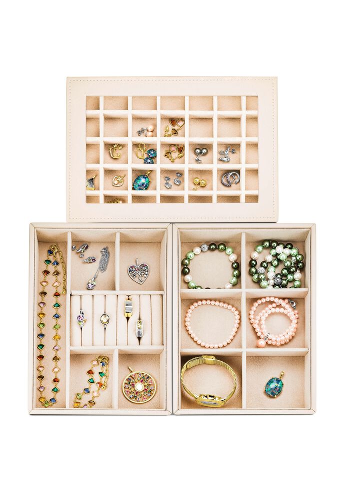 Schmuckkoffer aus Kunstleder mit Samtinnenfutter 