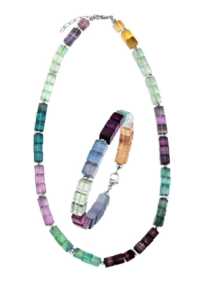 Wundersch&ouml;ne Garnitur mit H&auml;matit, beh. und Fluorit in Multicolor 