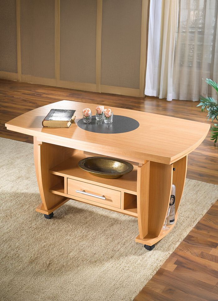 Couchtisch auf Rollen mit Stein-Optik-Einlage 