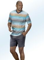 Hajo Klima Komfort Shorty mit garngef&auml;rbtem Ringeldessin, V-Ausschnitt, Brusttasche 