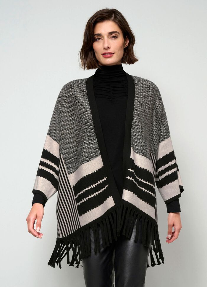 Poncho-Strickjacke in Jacquard-Dessin 